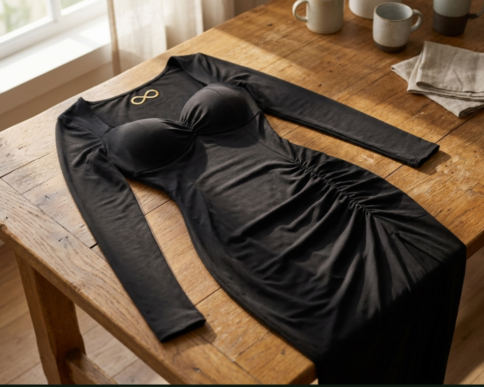 Ningaabii Long Sleeve Ruffle Dress - Indigenous Luxury Shapewear